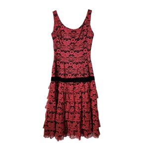 CAROL CRAIG NEW YORK x VINTAGE 50's red lace drop waist dress black bow‎